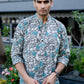 The Off-White All-Over Floral Print Short Kurta With Turquoise Flowers