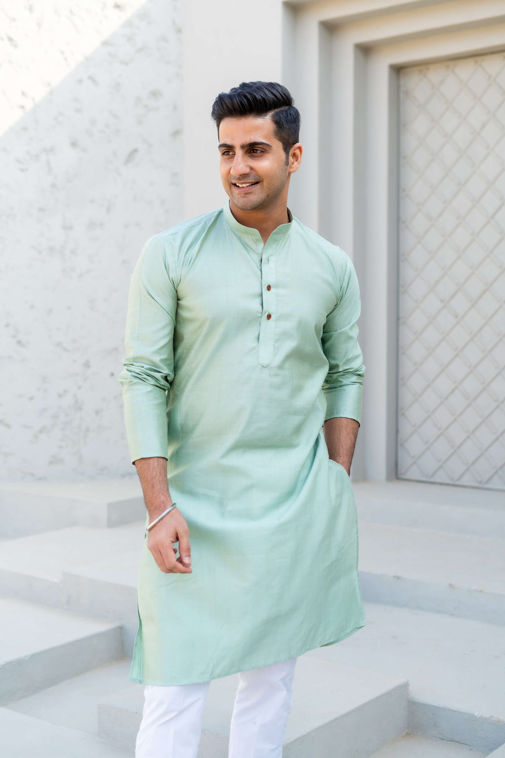 The Solid Long Kurta In A Sea Green Colour