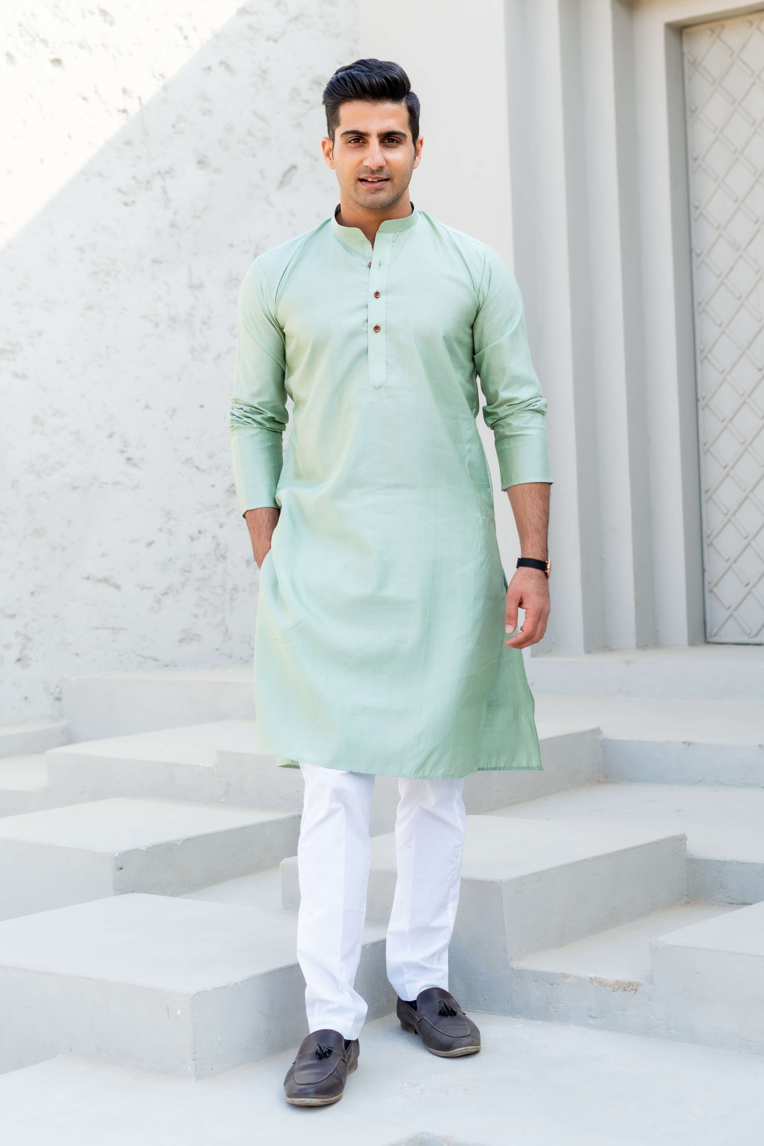 The Solid Long Kurta In A Sea Green Colour