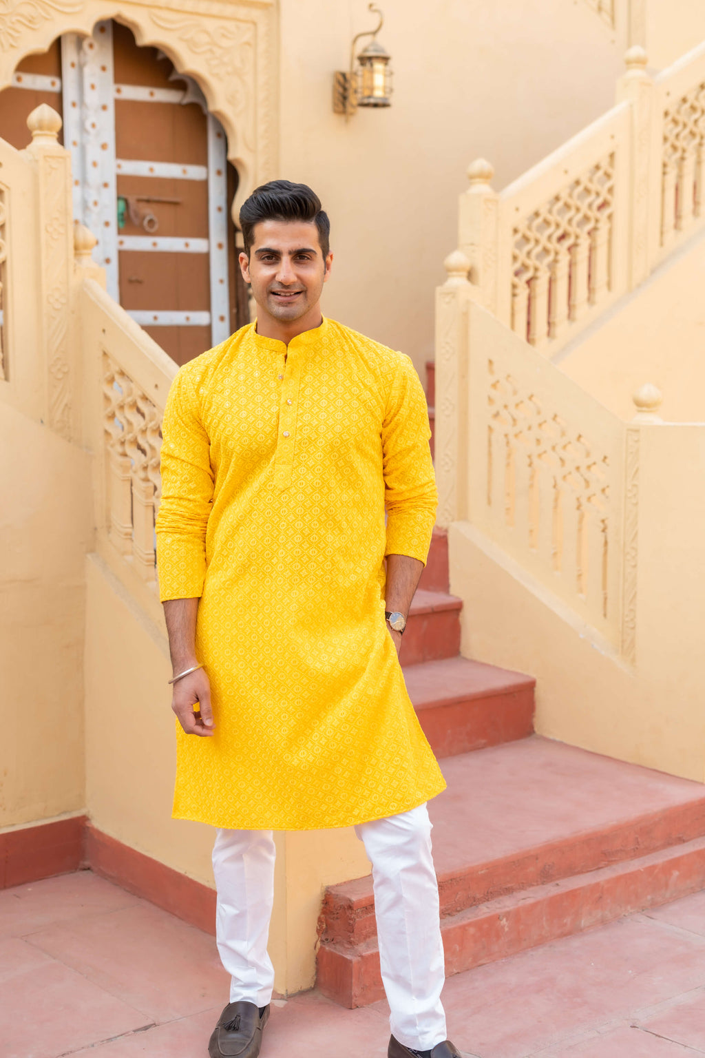 Yellow chikankari kurta