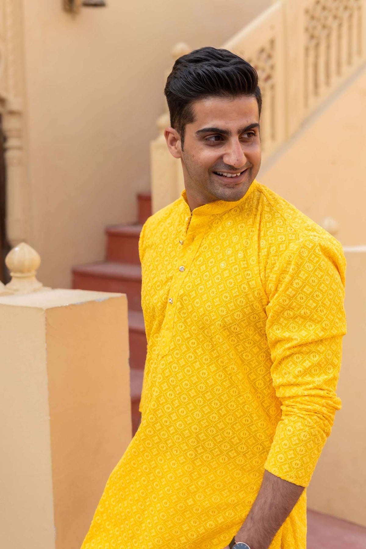 The Bright Yellow Chikan Kari Work Long Kurta