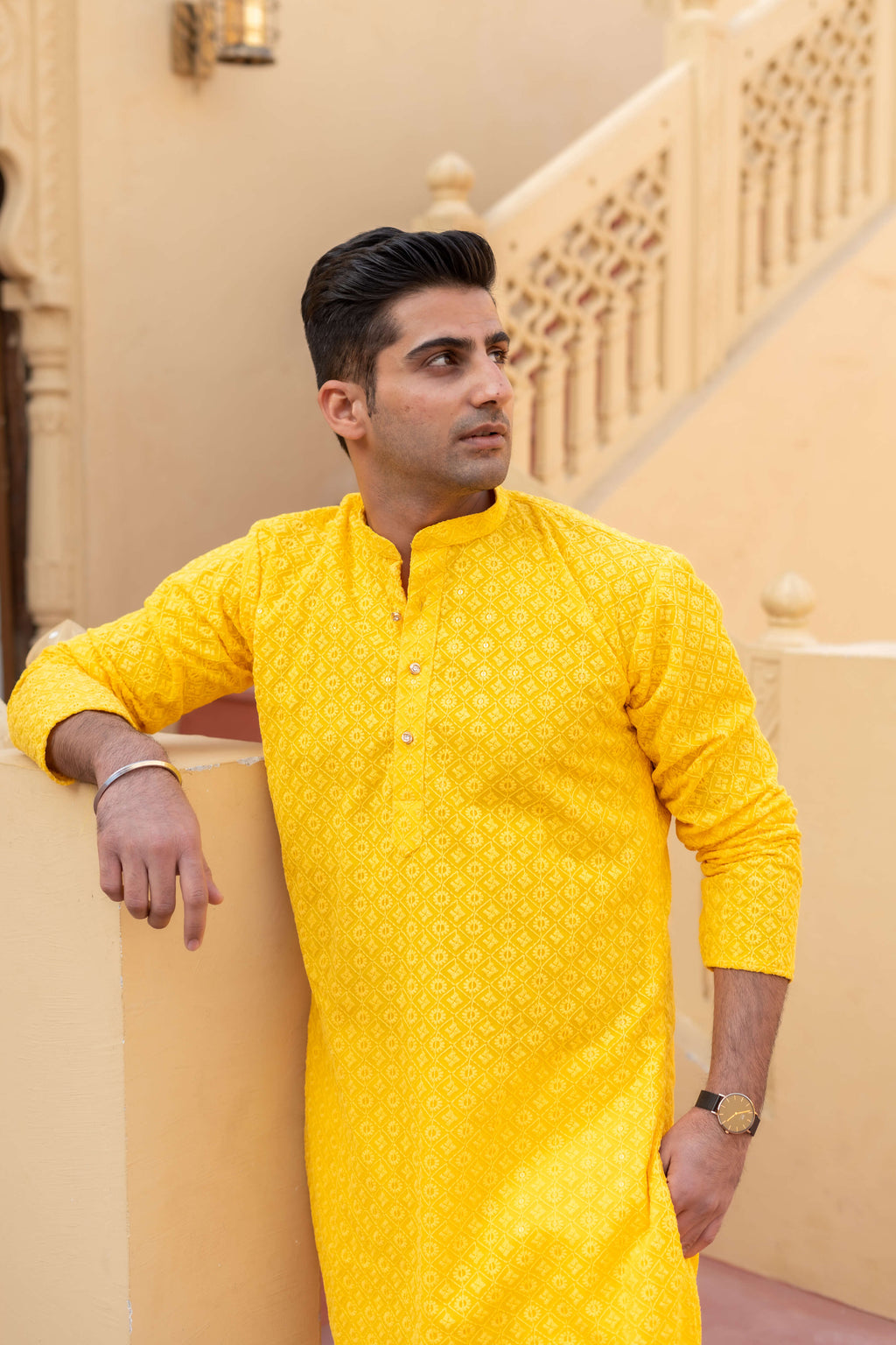 Indian man in chikankari kurta