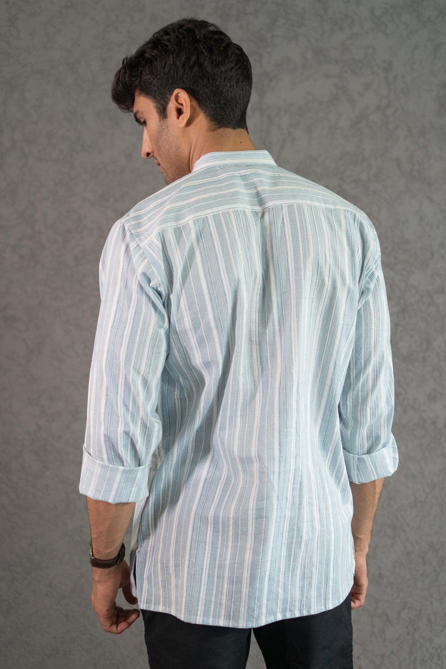 The Classy Pastel Blue Stripe Print Short Kurta