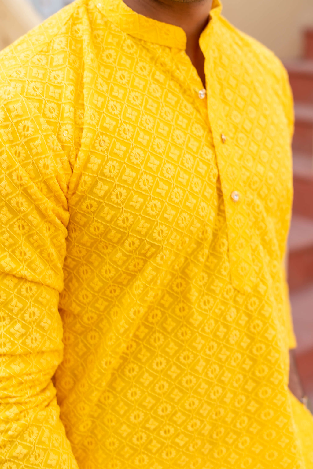 The Bright Yellow Chikan Kari Work Long Kurta