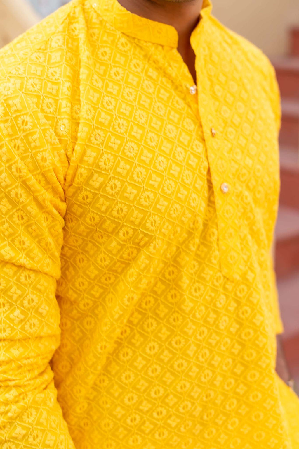 The Bright Yellow Chikan Kari Work Long Kurta