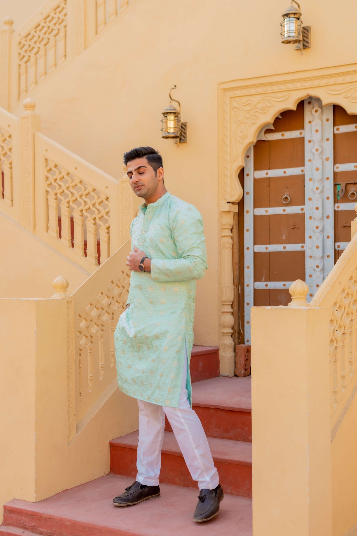 The Sea Green Long Kurta With Heavy Ethnic Embroidery And Sequins Work