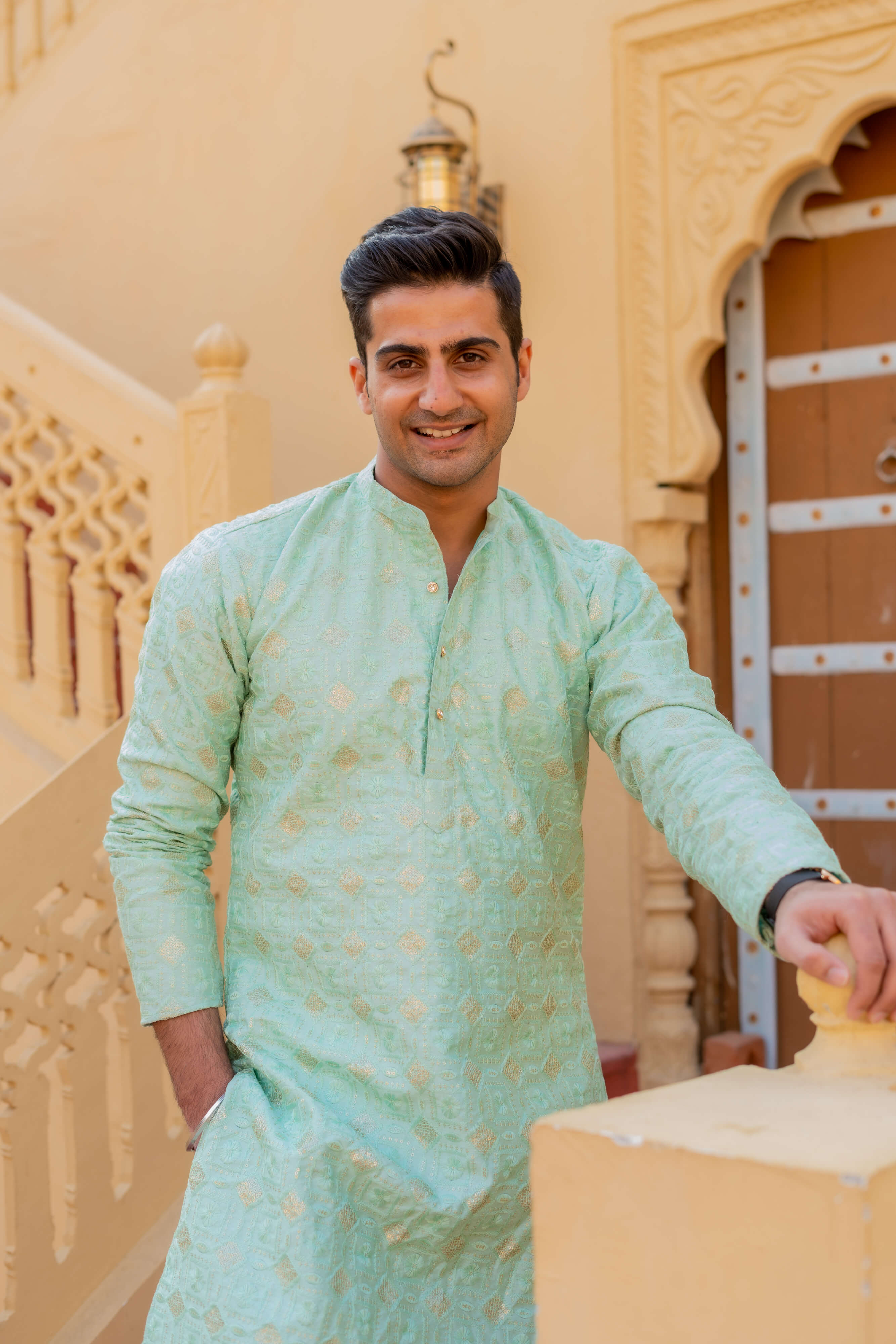 The Sea Green Long Kurta With Heavy Ethnic Embroidery And Sequins Work