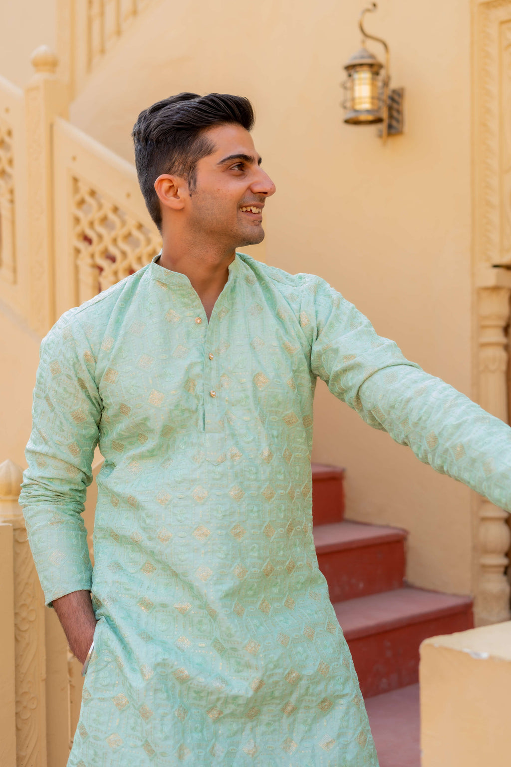 The Sea Green Long Kurta With Heavy Ethnic Embroidery And Sequins Work
