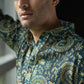 The Dark Green Kantha Work Shirt With Tribal Print