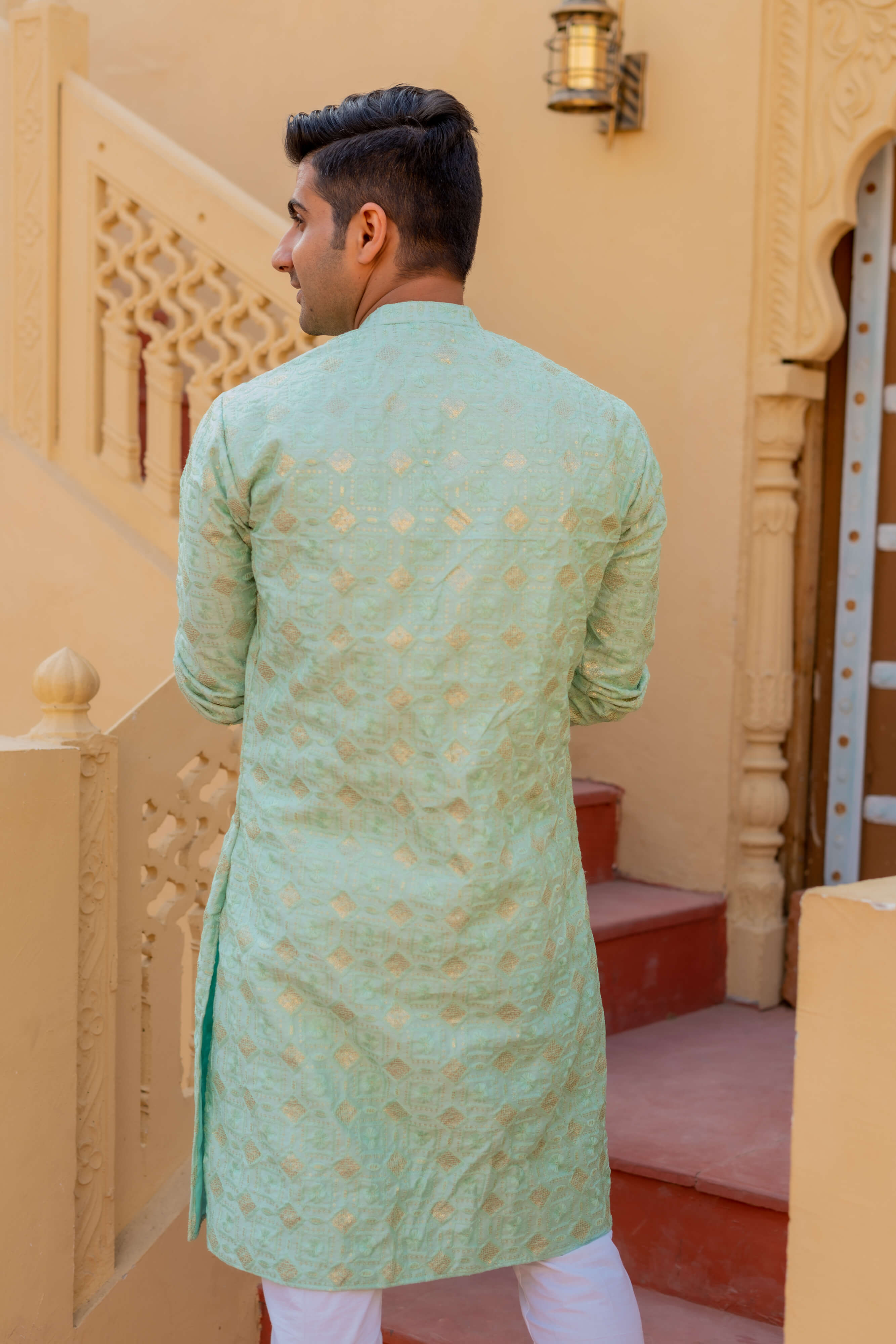 The Sea Green Long Kurta With Heavy Ethnic Embroidery And Sequins Work