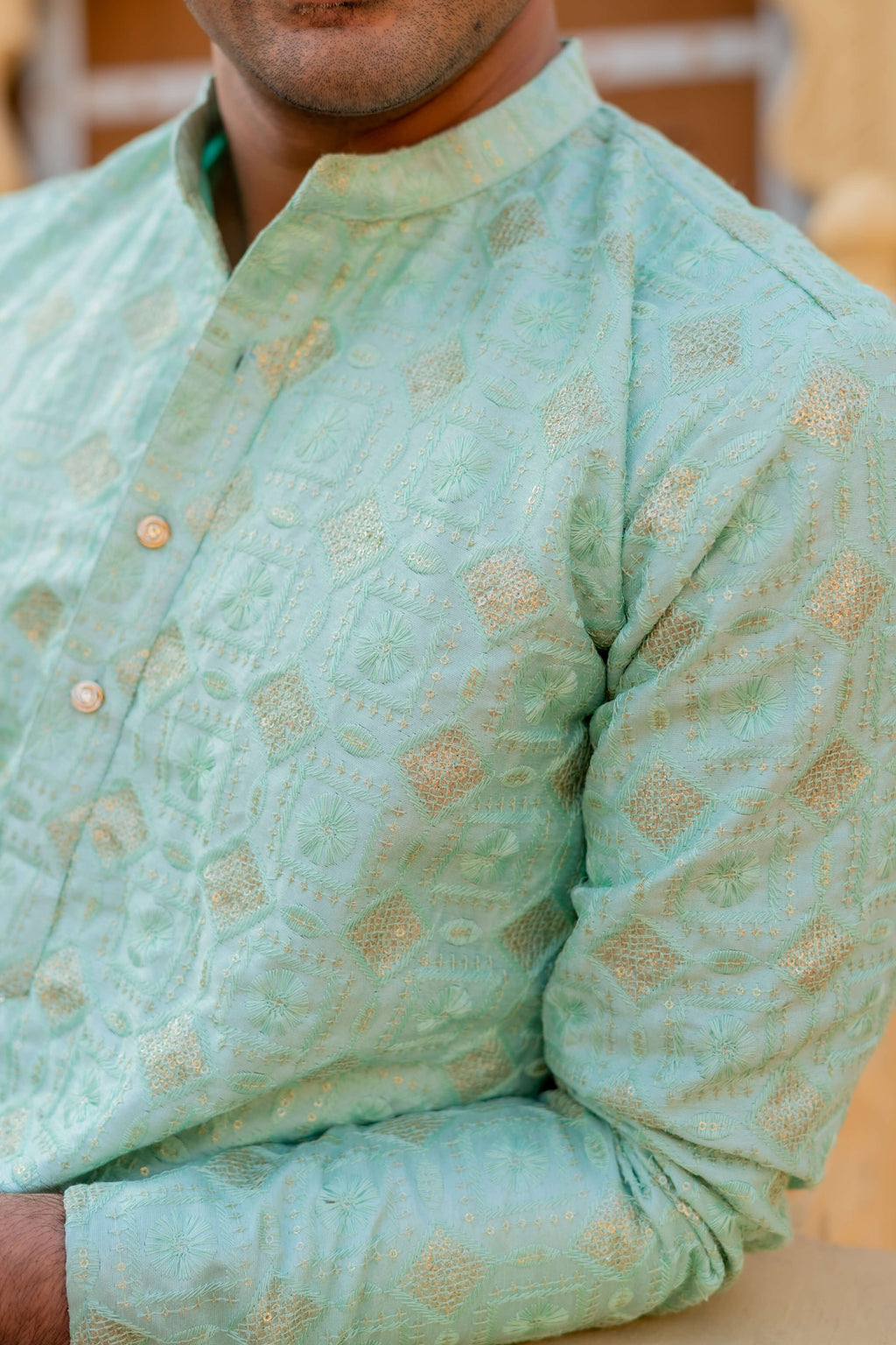 The Sea Green Long Kurta With Heavy Ethnic Embroidery And Sequins Work