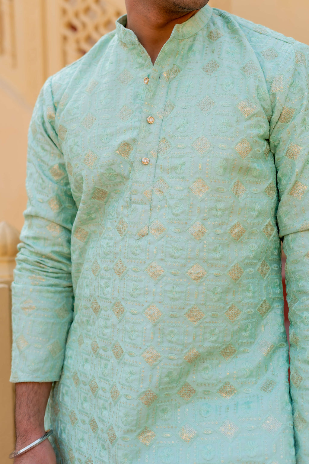 The Sea Green Long Kurta With Heavy Ethnic Embroidery And Sequins Work