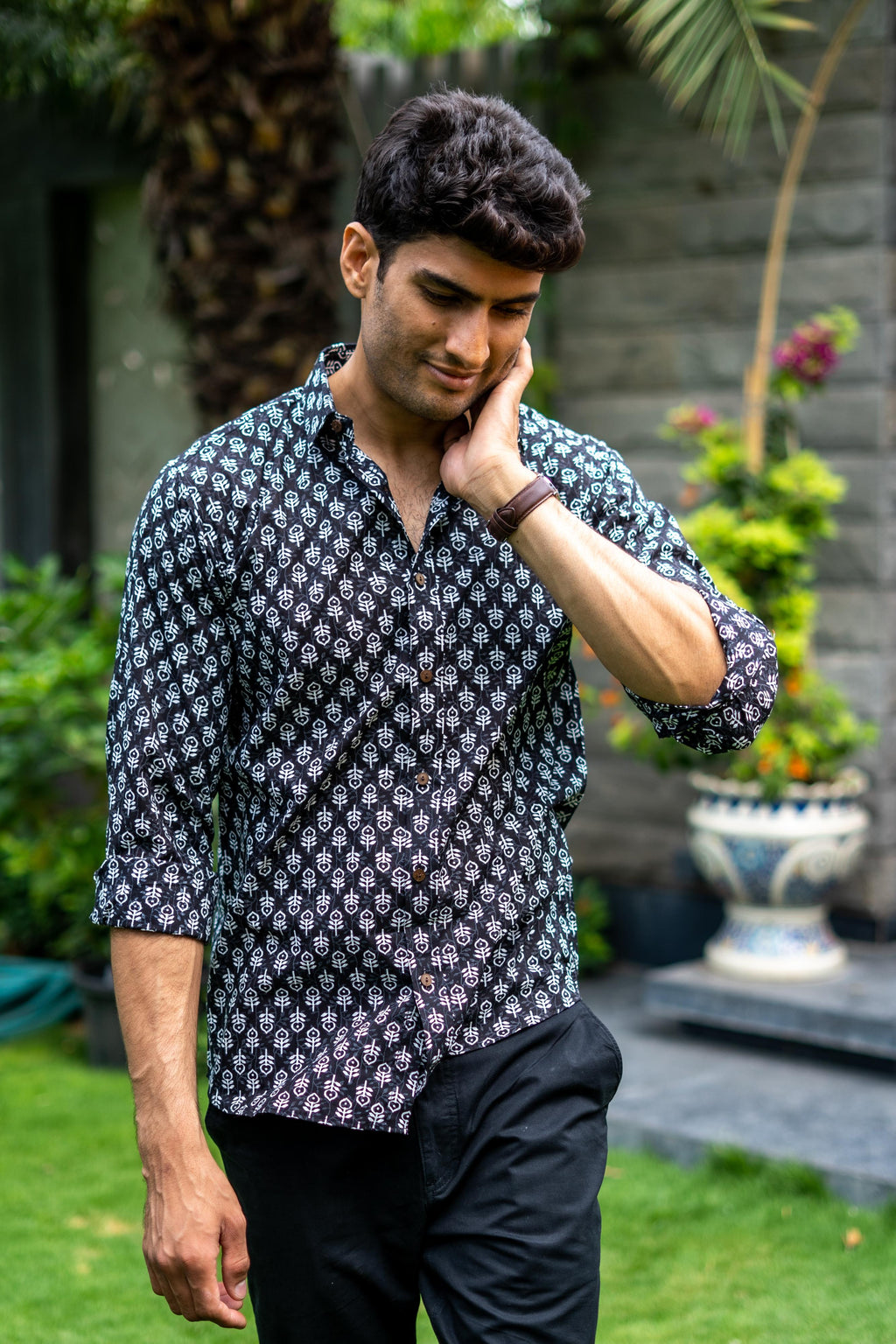 The Black Shirt With White Butti Print