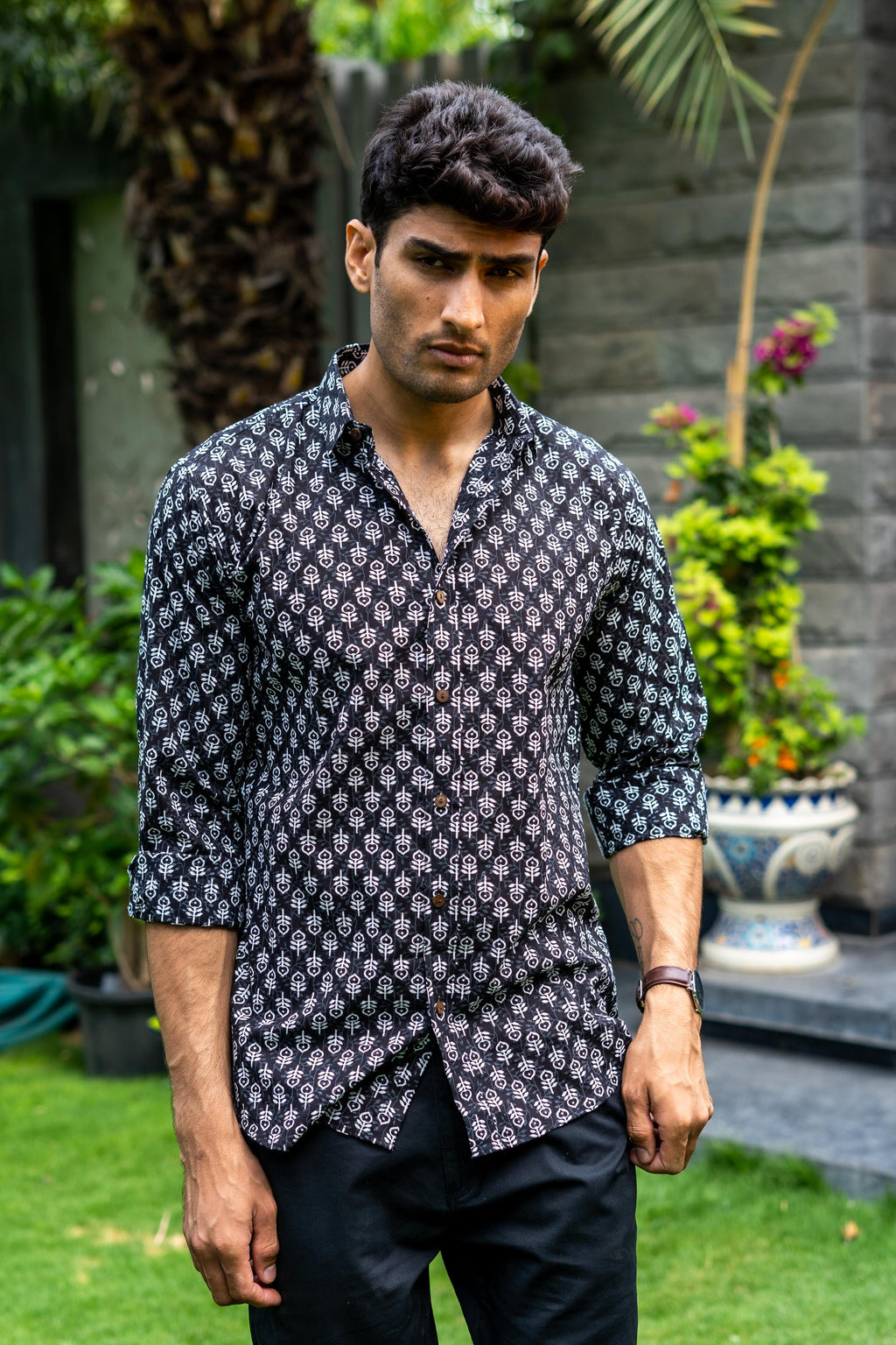 The Black Shirt With White Butti Print