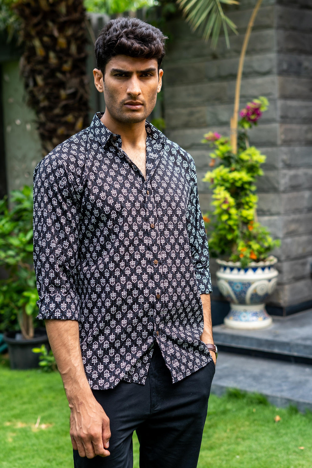 The Black Shirt With White Butti Print