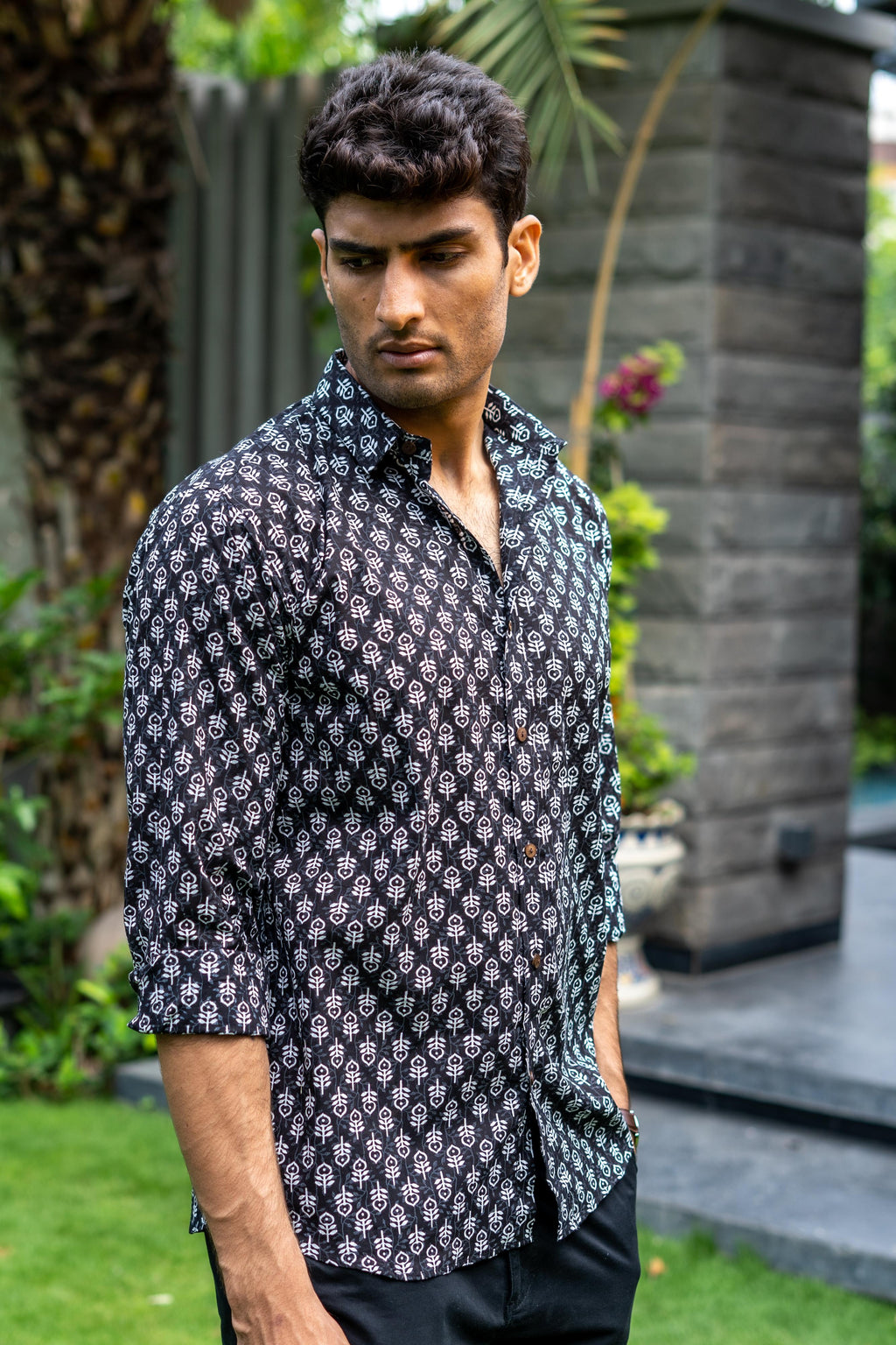 The Black Shirt With White Butti Print