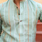 The Sea Green Long Kurta With Embroidered Stripe Design