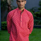 The Red Kantha Work Short Kurta With White Butti Print