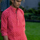 The Red Kantha Work Short Kurta With White Butti Print