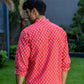 The Red Kantha Work Short Kurta With White Butti Print
