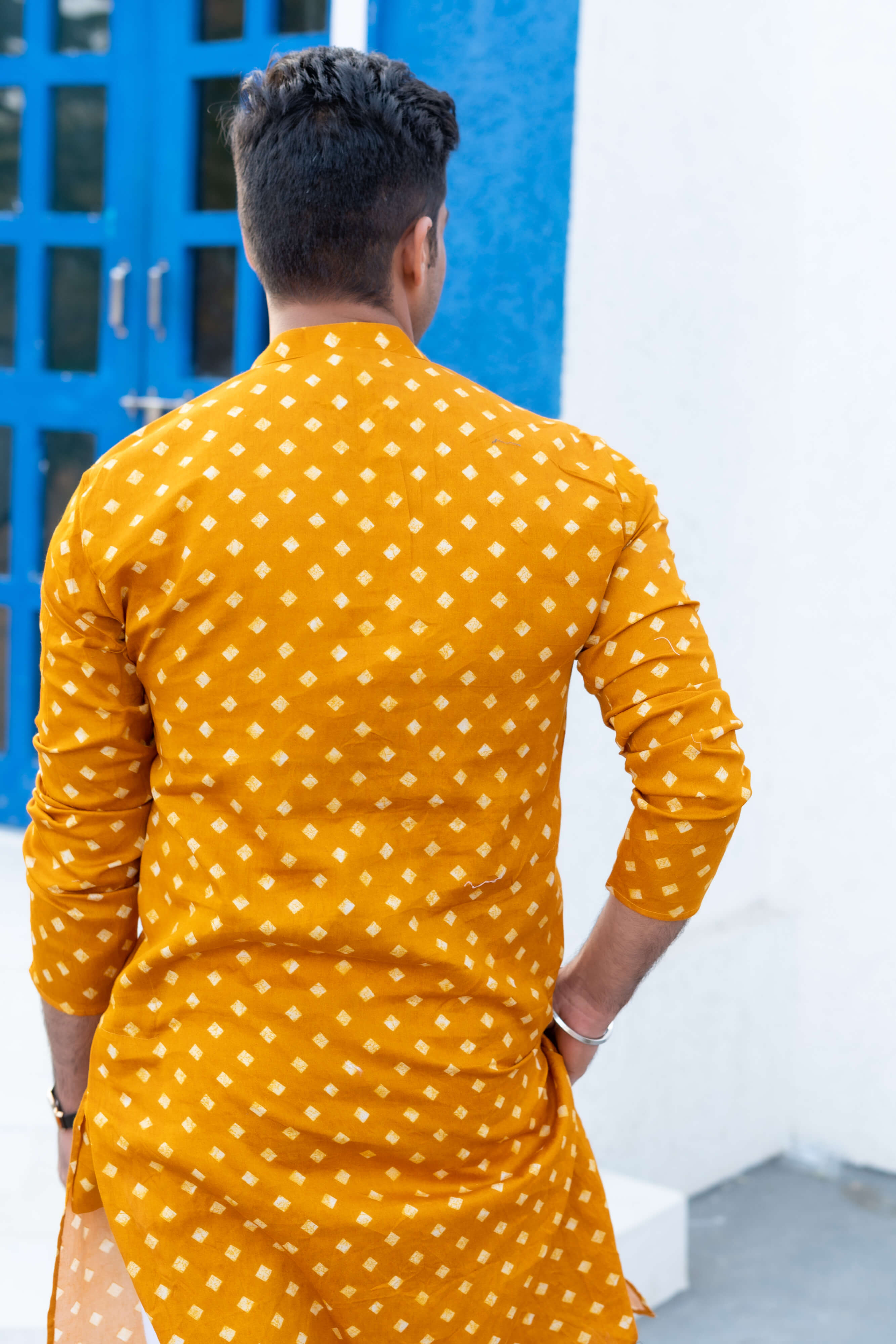 The Deep Yellow Long Kurta With Square All-Over Print