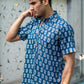 The Agean Blue Shirt With Flower Print (Half Sleeves)