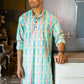 The Pastel Rainbow Stripe Print Long Kurta With Foil Print