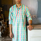 The Pastel Rainbow Stripe Print Long Kurta With Foil Print