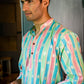The Pastel Rainbow Stripe Print Long Kurta With Foil Print