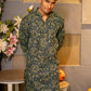 The Dark Green Kantha Work Long Kurta With Tribal Print