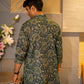 The Dark Green Kantha Work Long Kurta With Tribal Print