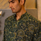 The Dark Green Kantha Work Long Kurta With Tribal Print