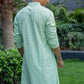 The Light Green Chikan Kari Long Kurta