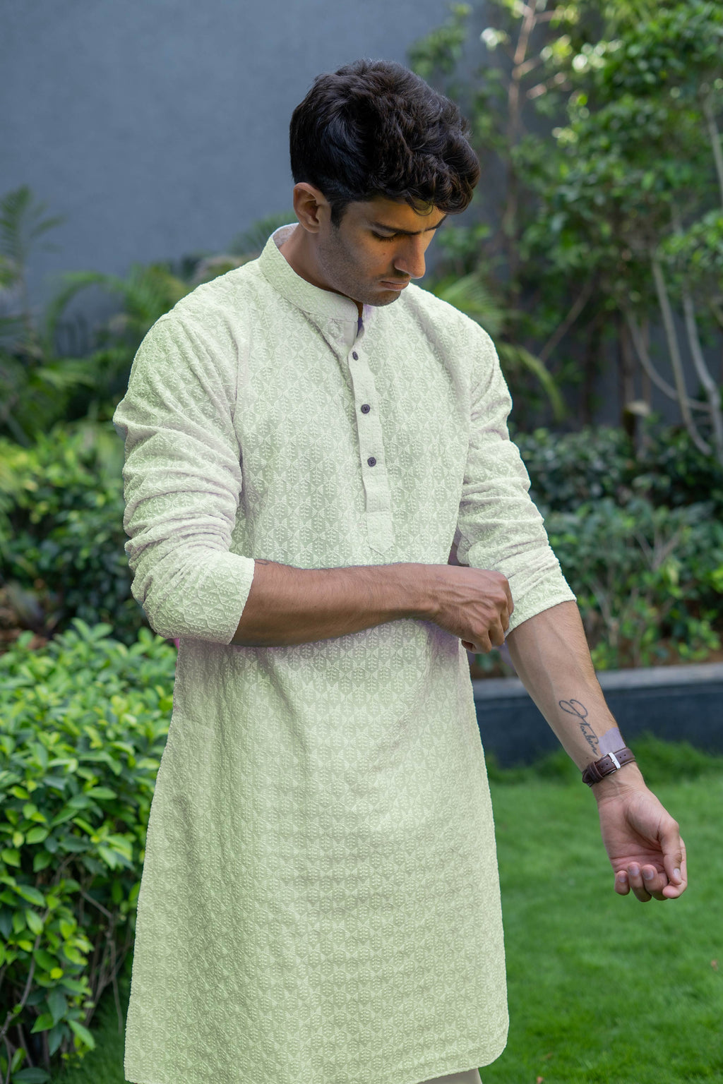 The Lime Yellow ChikanKari Long Kurta