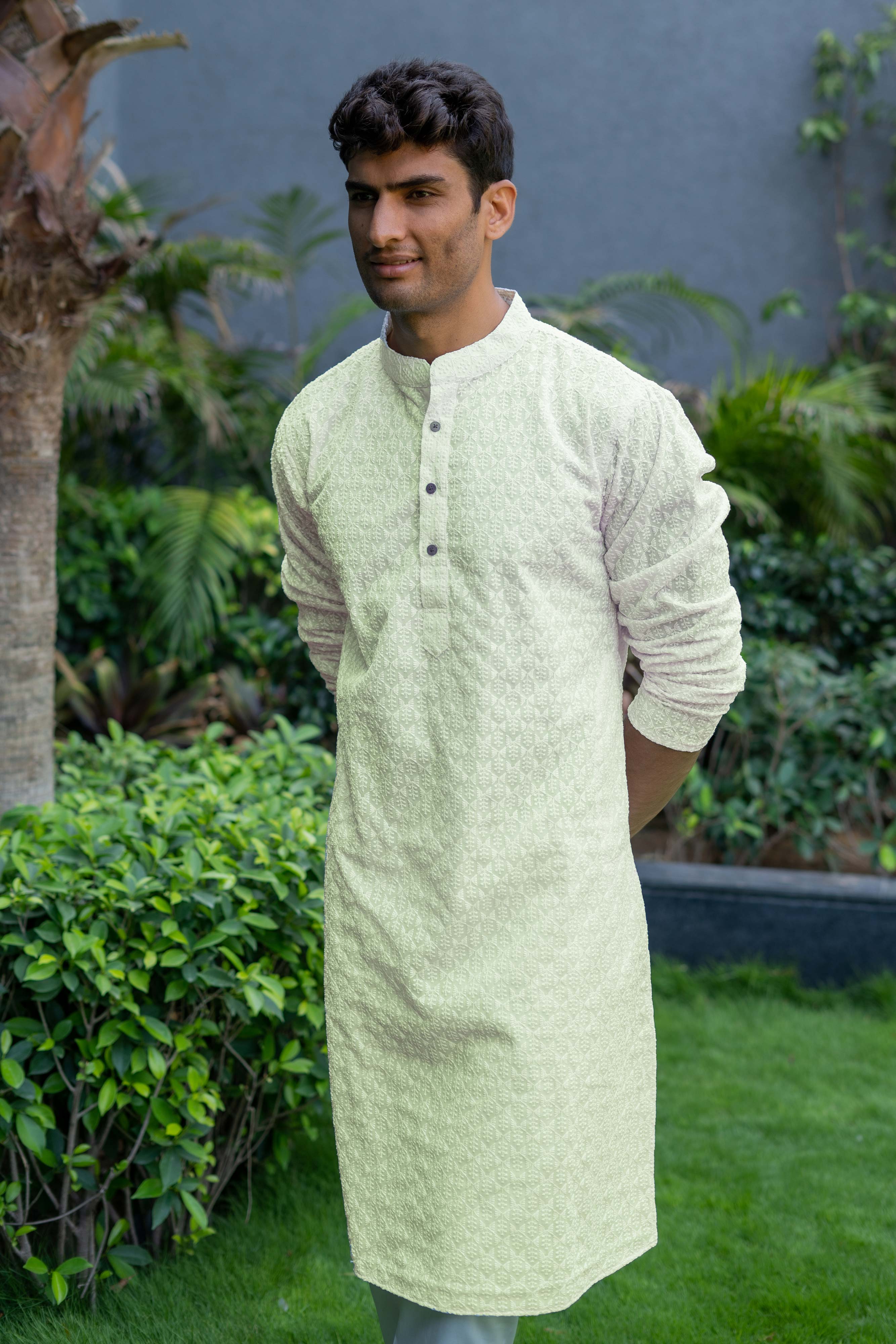 The Lime Yellow ChikanKari Long Kurta
