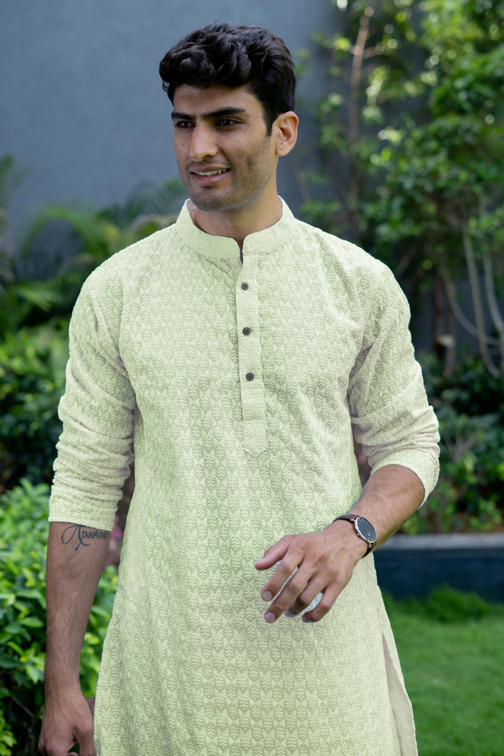The Lime Yellow ChikanKari Long Kurta