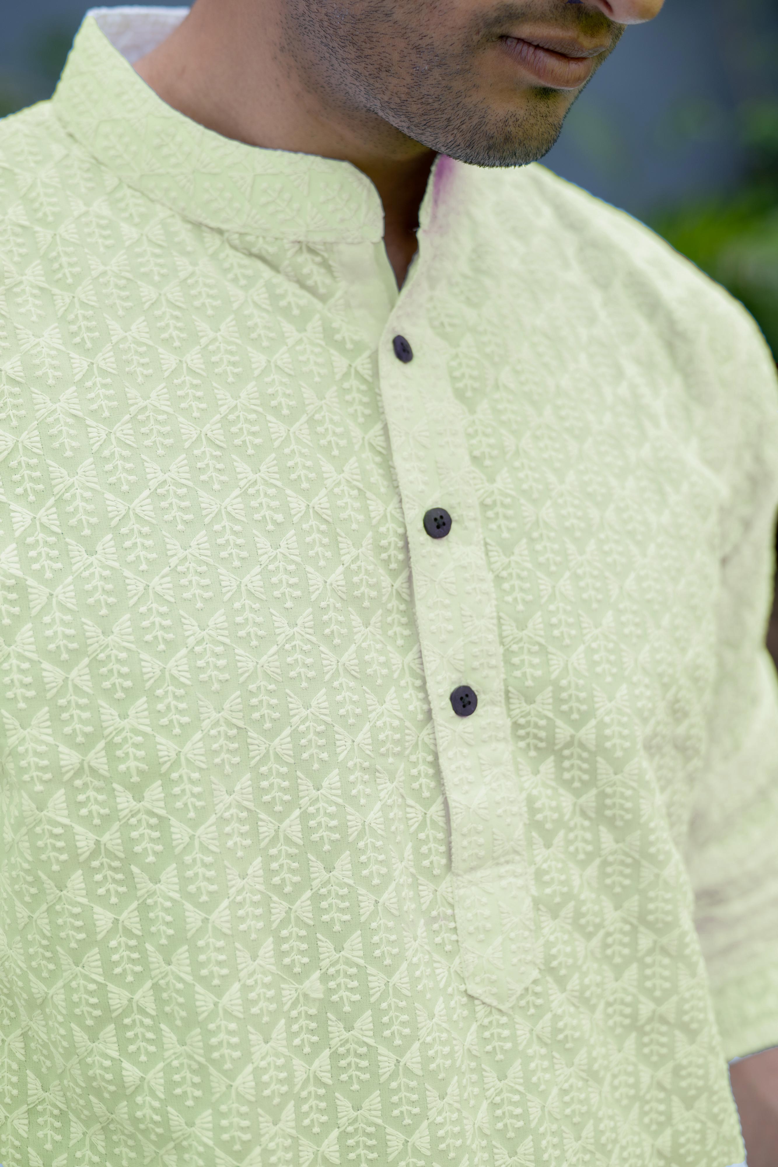 The Lime Yellow ChikanKari Long Kurta