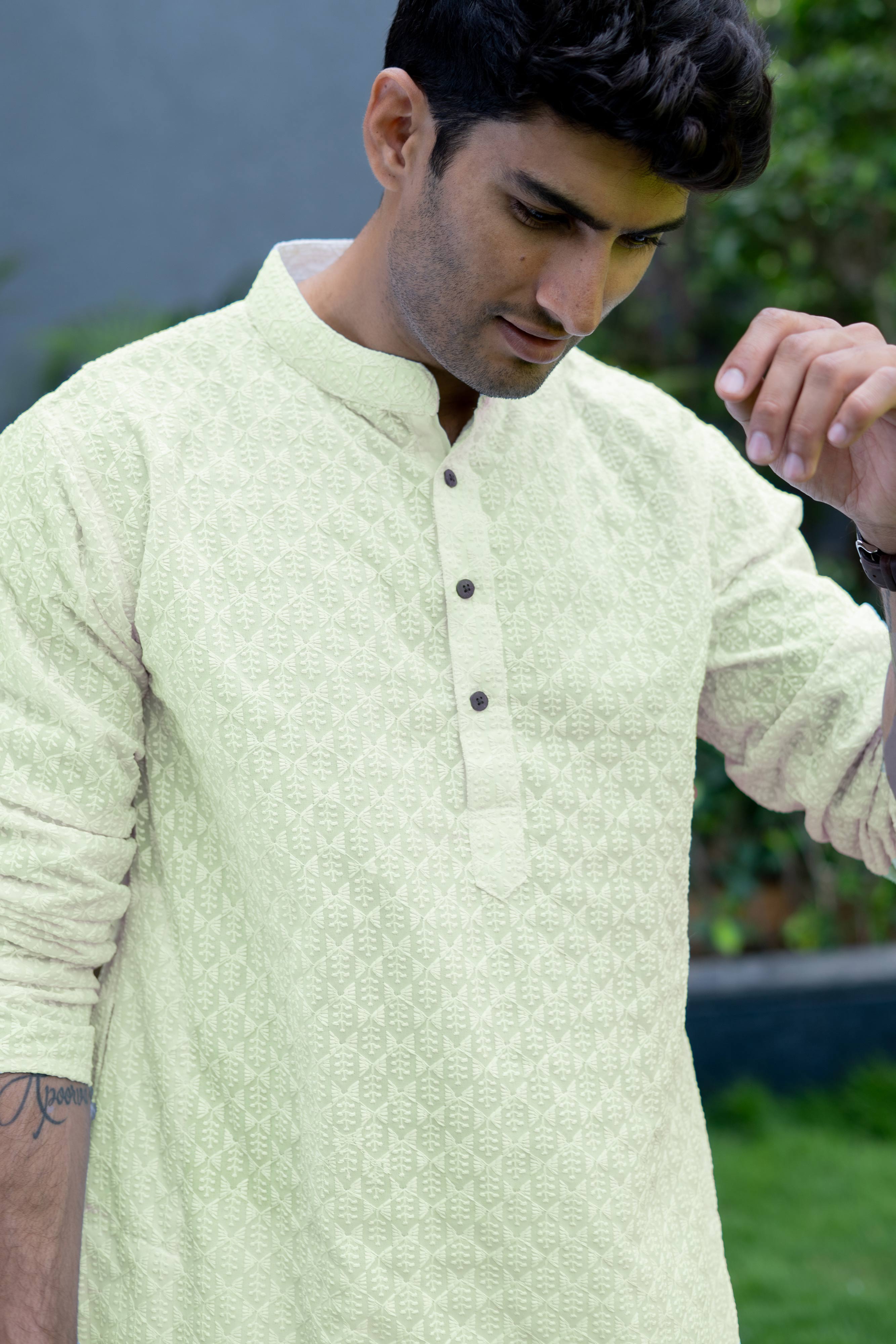 The Lime Yellow ChikanKari Long Kurta