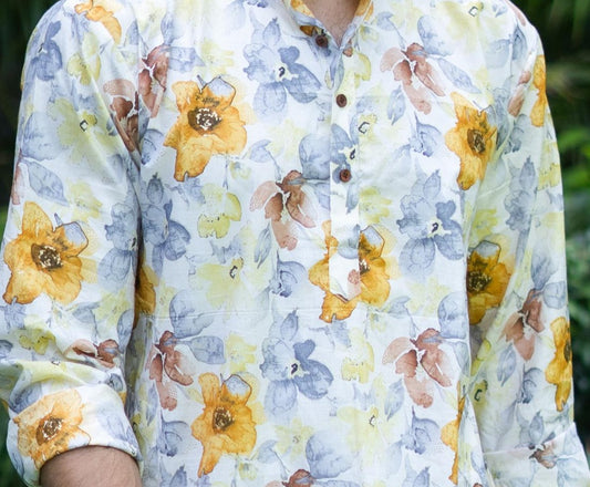 The Artistic Flowers Print Long Kurta With Foil Print