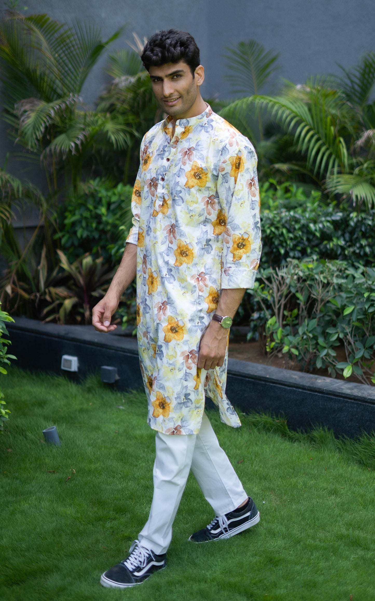 The Artistic Flowers Print Long Kurta With Foil Print