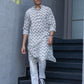 The White Floral-Geometric Kantha Work Long Kurta