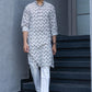 The White Floral-Geometric Kantha Work Long Kurta