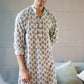 The White Floral-Geometric Kantha Work Long Kurta