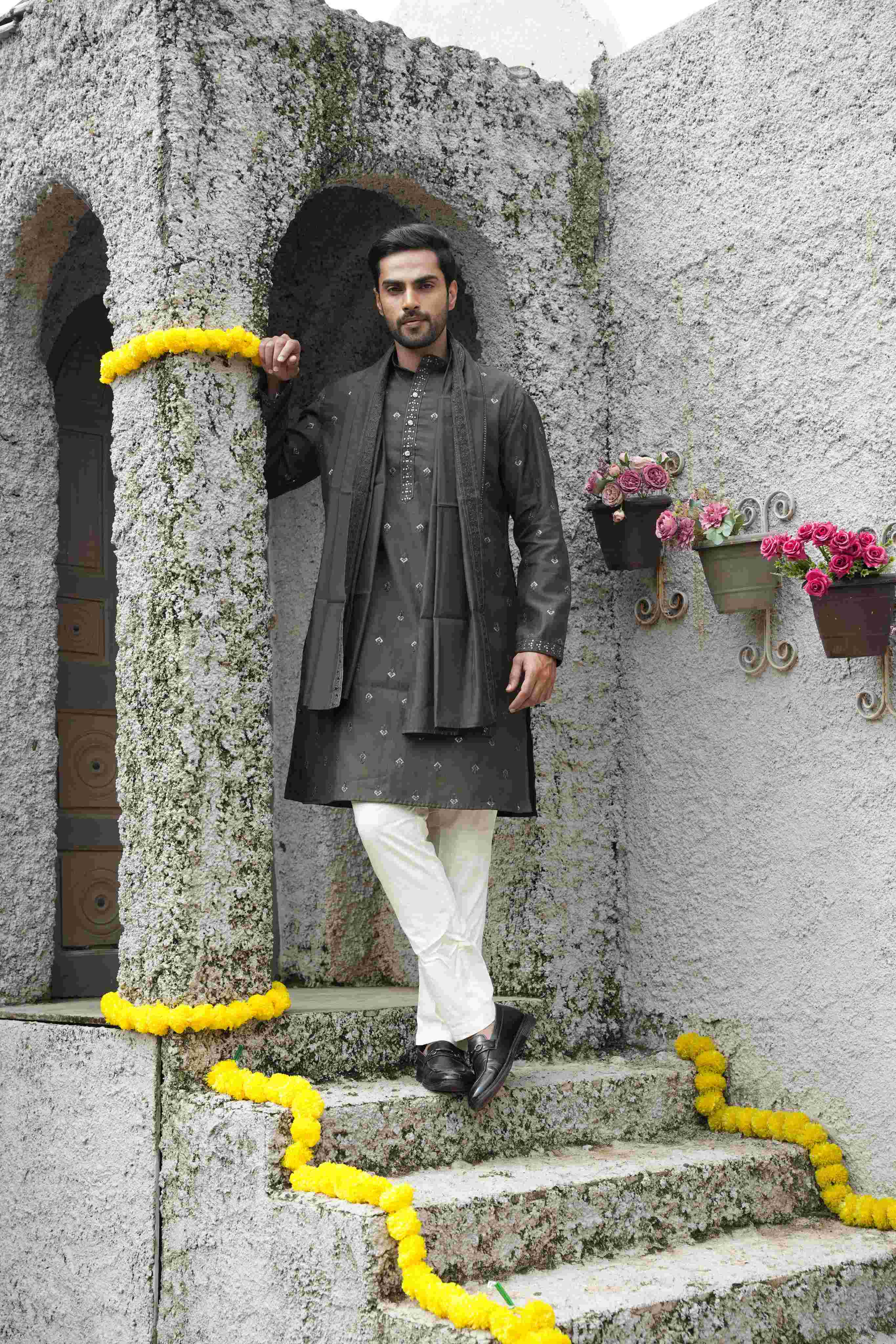 The Chocolate Brown Sequins Embroidered Long Kurta