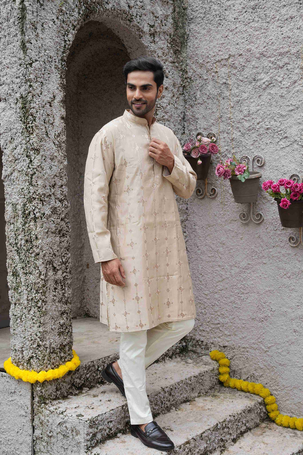 The Beige Diamond Embroidered Long Kurta