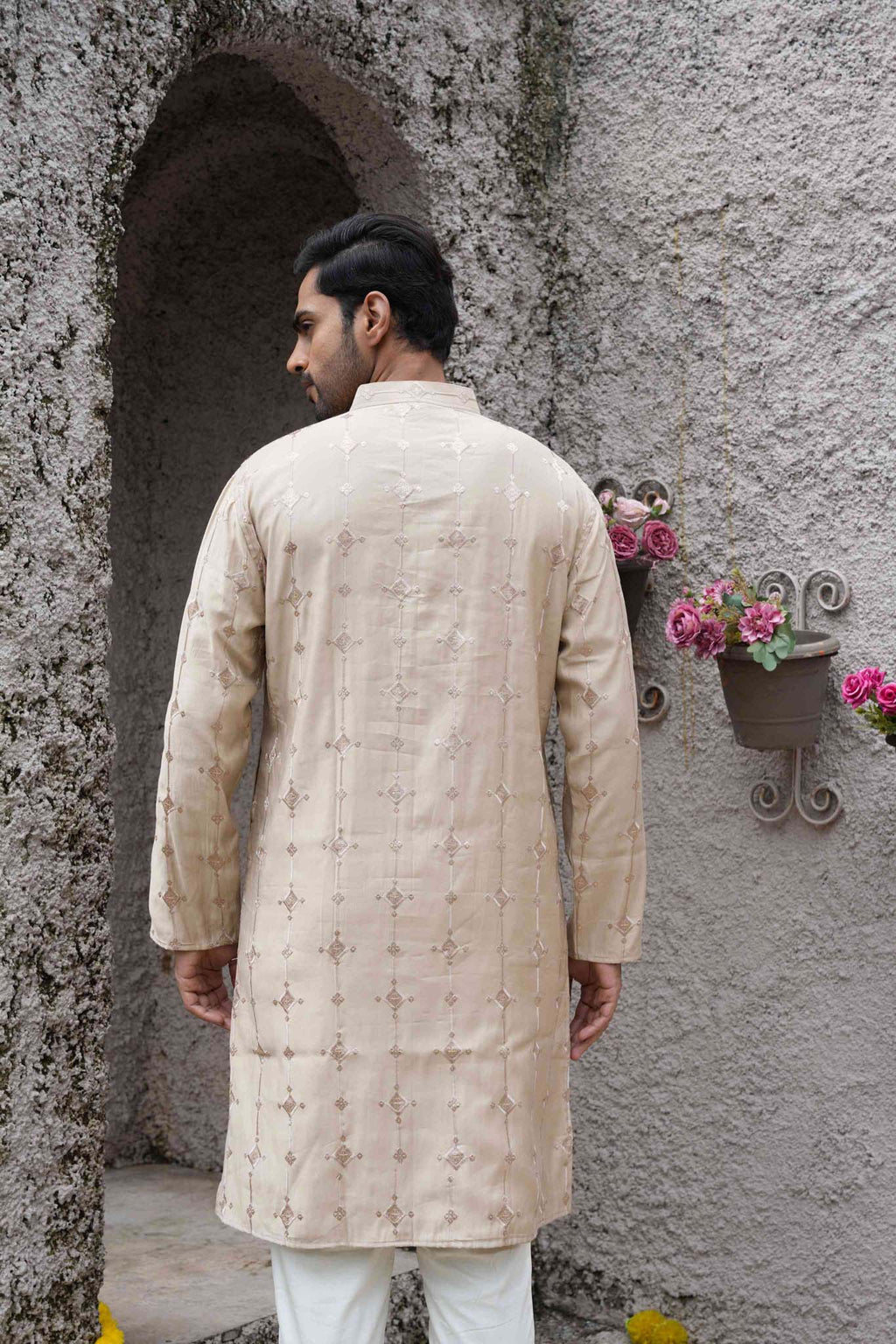 The Beige Diamond Embroidered Long Kurta
