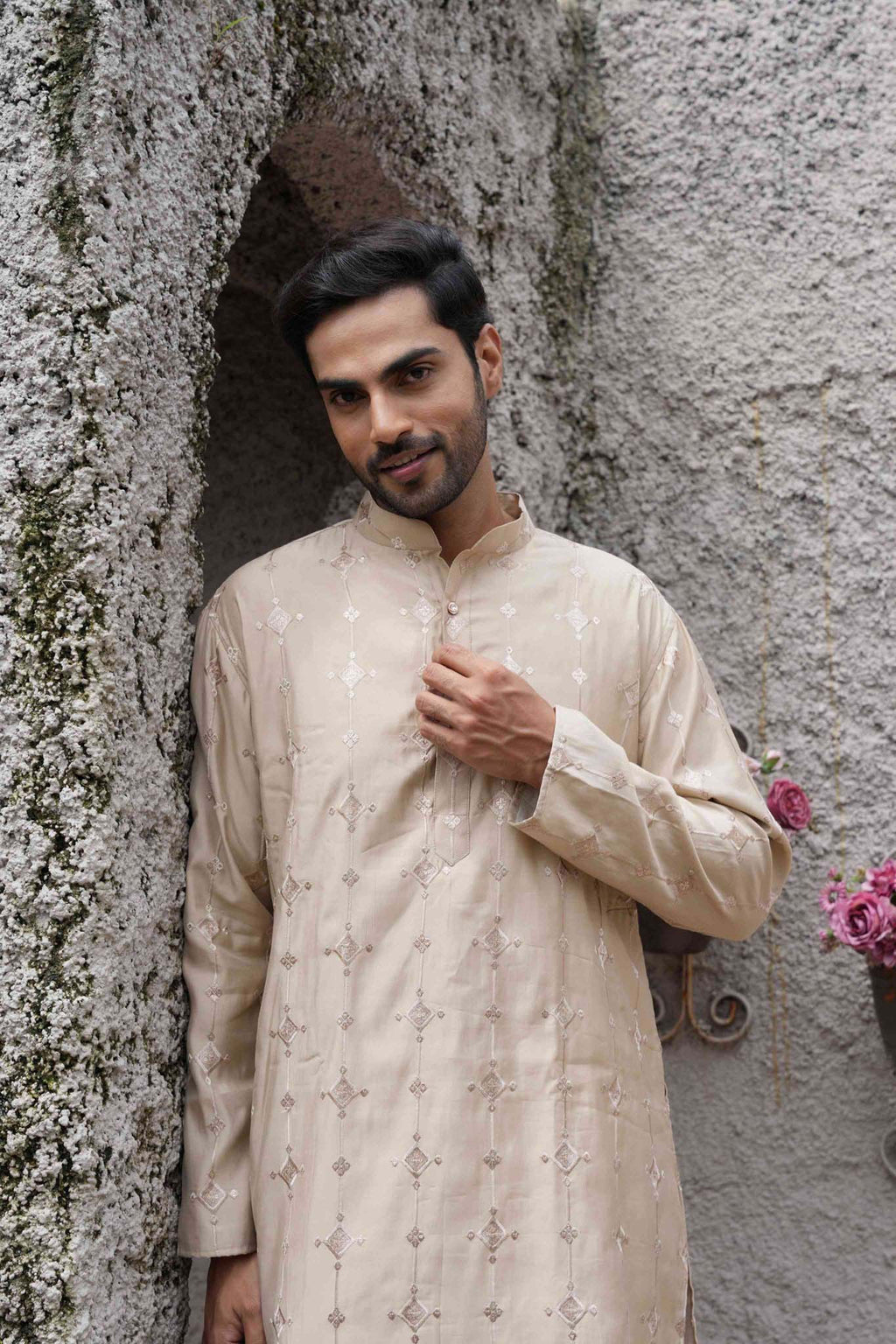 The Beige Diamond Embroidered Long Kurta