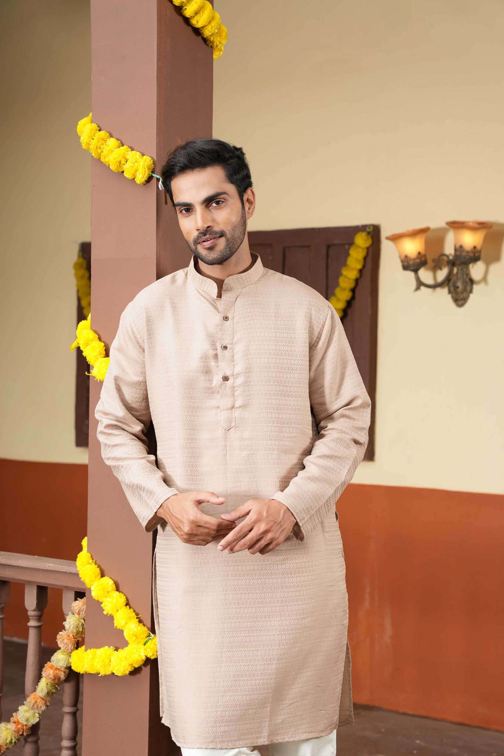The Beige Textured Long Kurta