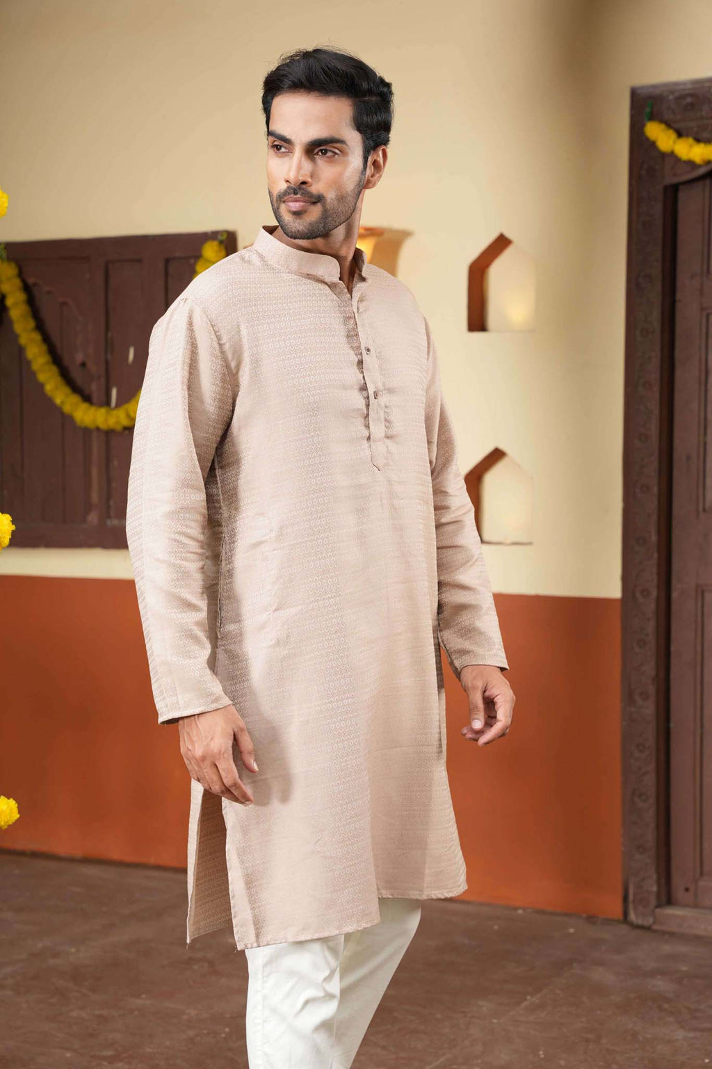 The Beige Textured Long Kurta