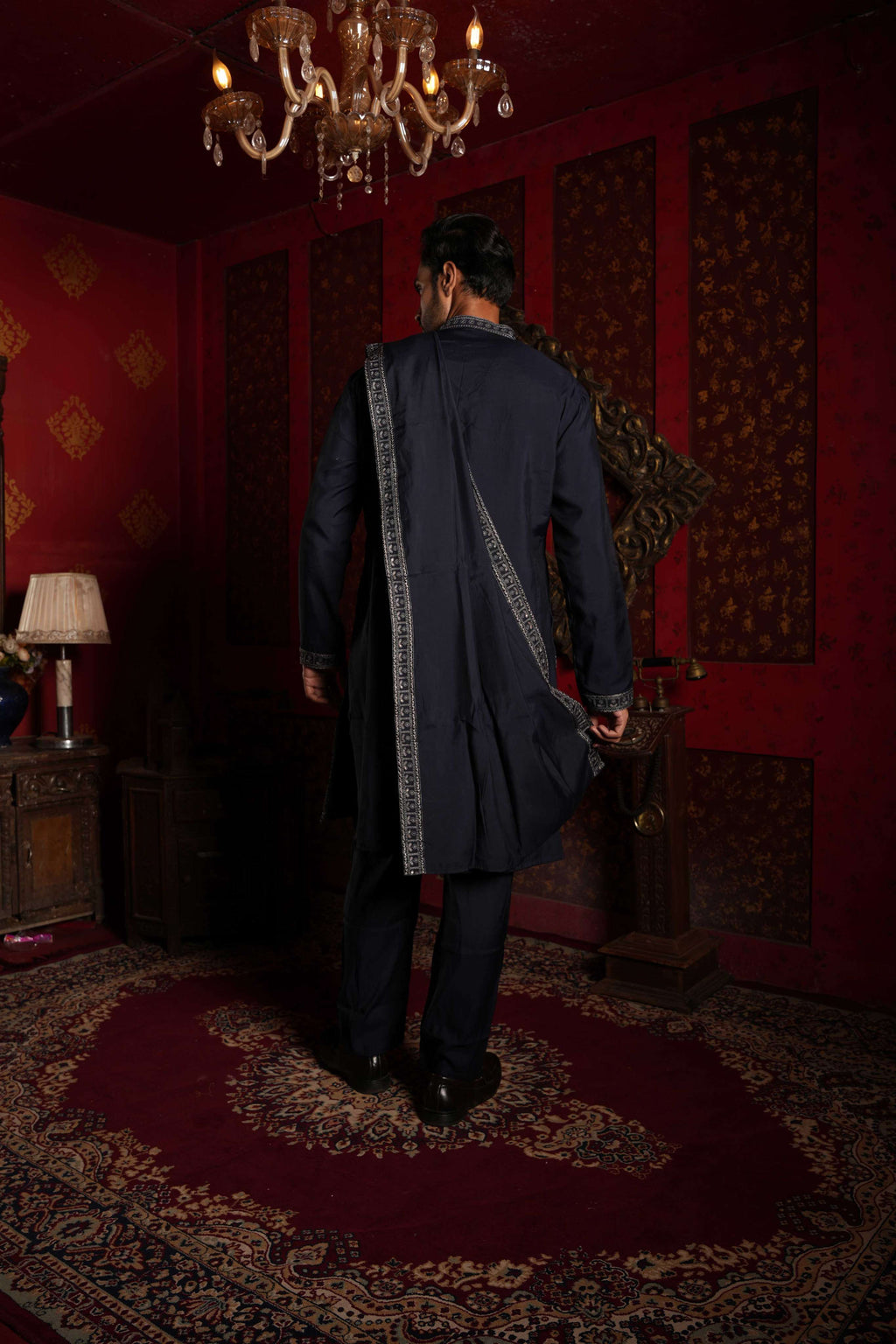 Navy Blue Vine Embroidery Kurta